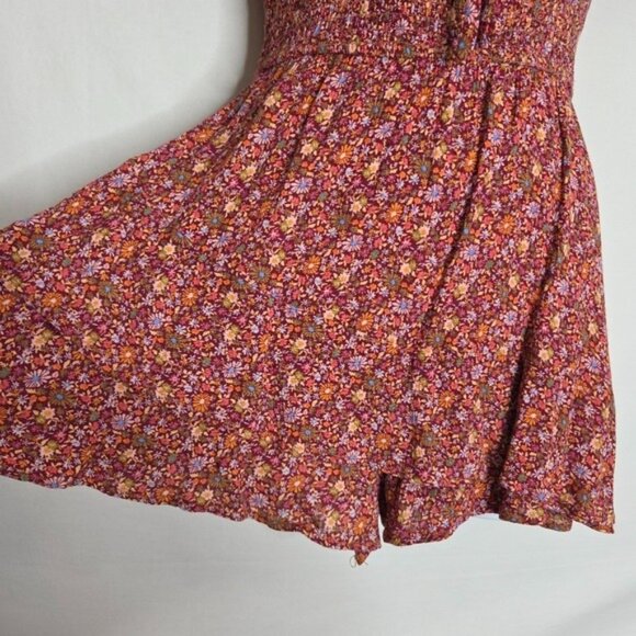 Altar'd Stater Red Floral Print Ruffled Smocked Romper Women's Suze Small - Picture 5 of 11
